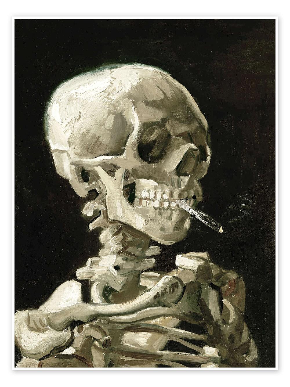 posterlounge Poster Kop van een skelet met brandende sigaret