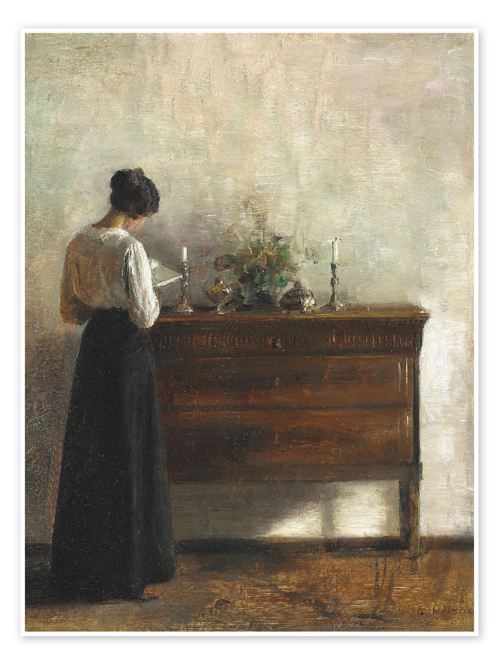 posterlounge Poster Portrait of a Woman Reading by a Dresser