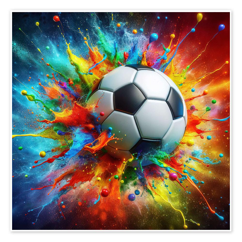 posterlounge Poster Watercolour soccer ball with explosive touches