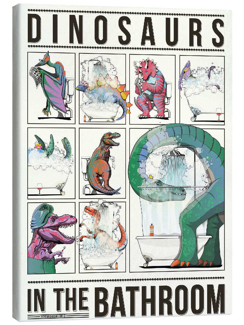 posterlounge Canvas print Dino's in de badkamer