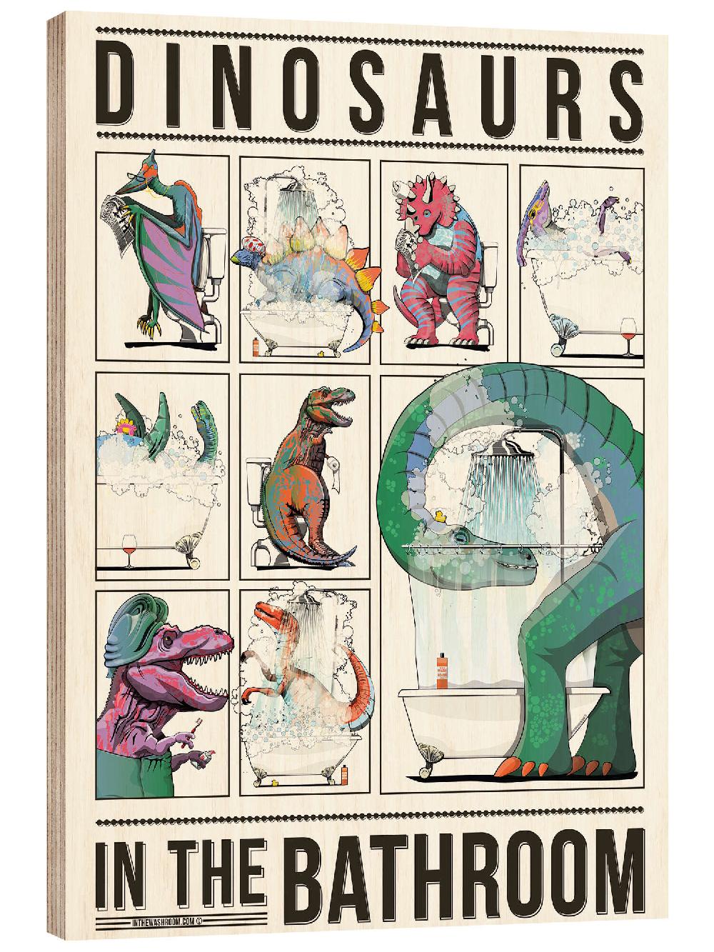 posterlounge Hout print Dino's in de badkamer