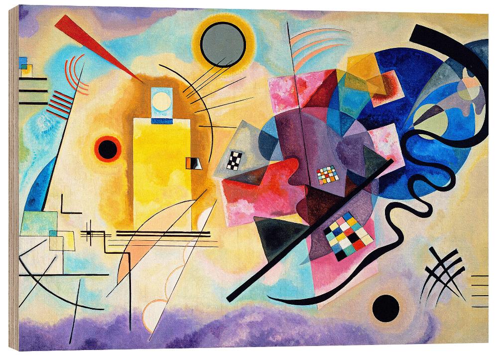 posterlounge Hout print Geel rood blauw