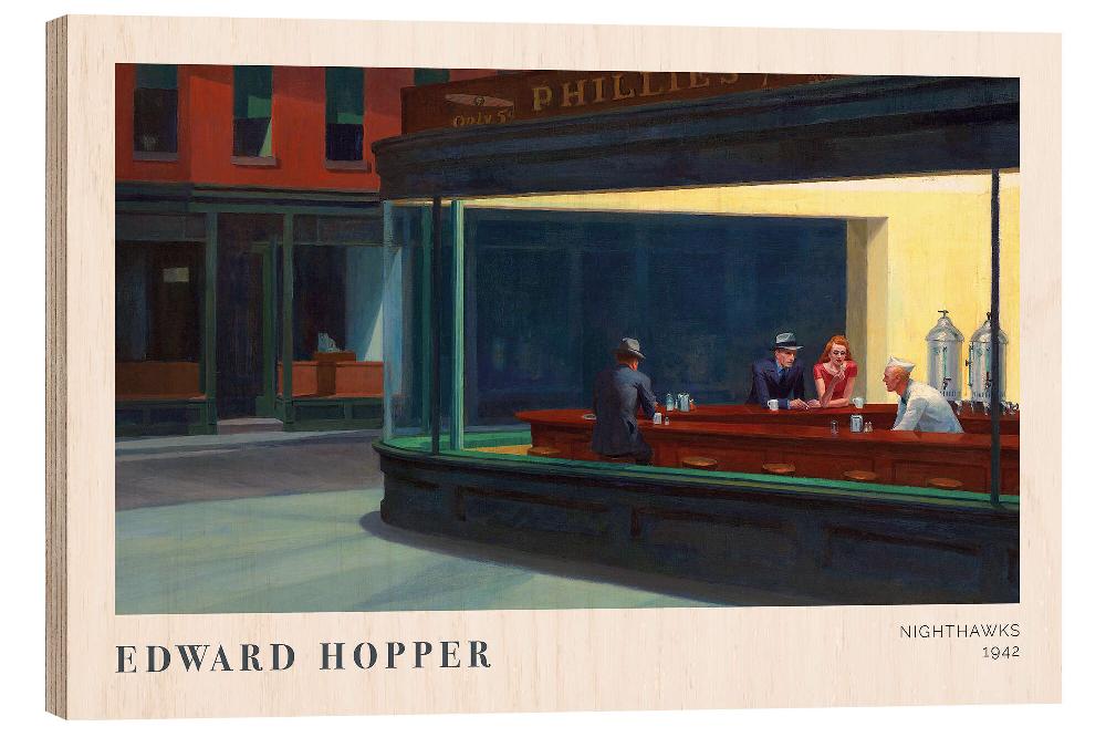 posterlounge Hout print Nighthawks 1942