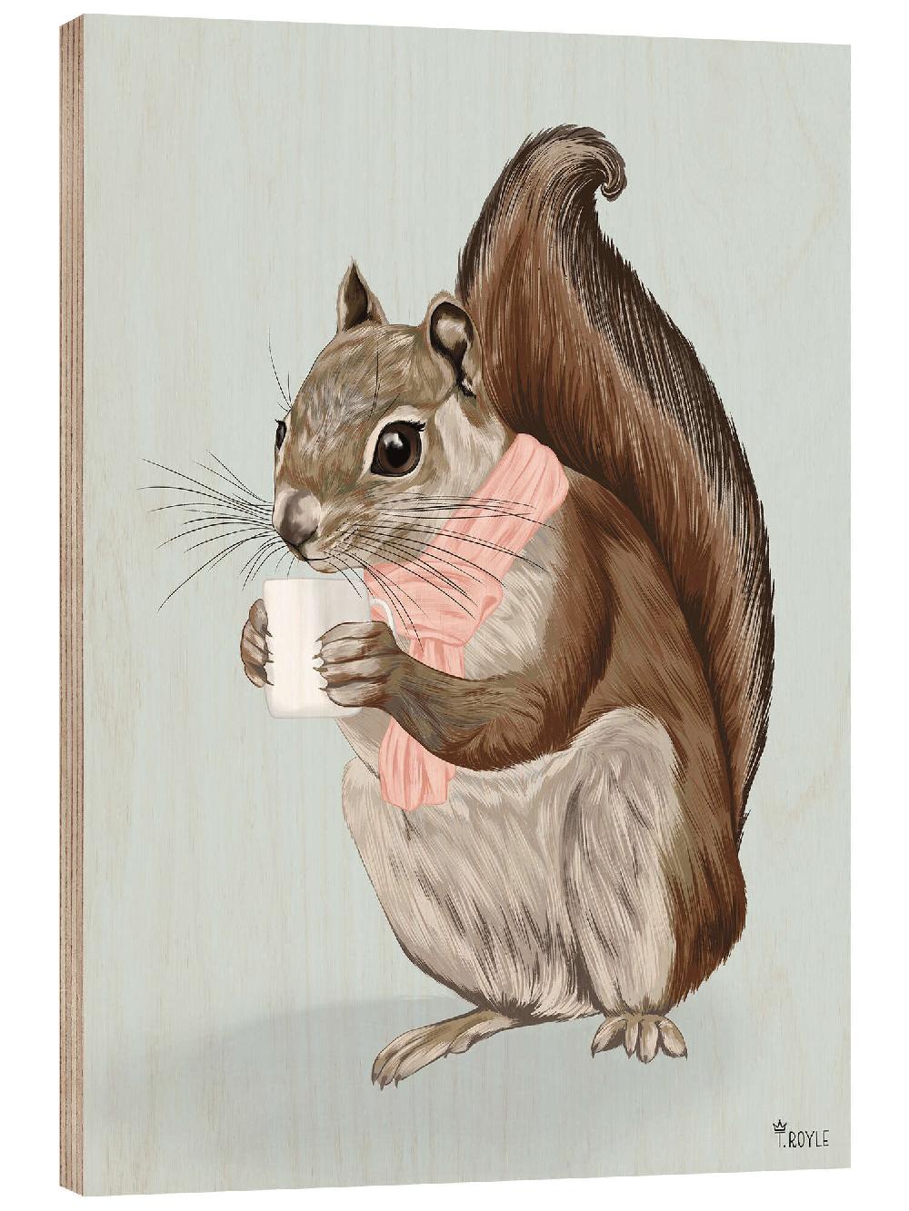 posterlounge Hout print Teatime with Squirrel