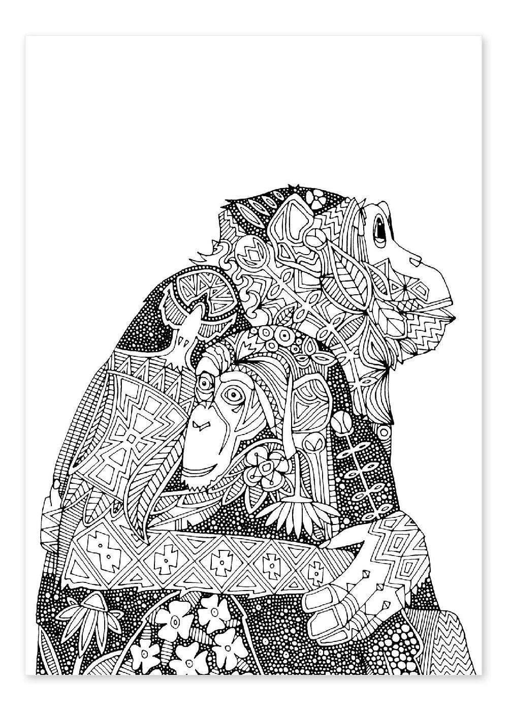 posterlounge Kleurposter Knuffelende aapjes