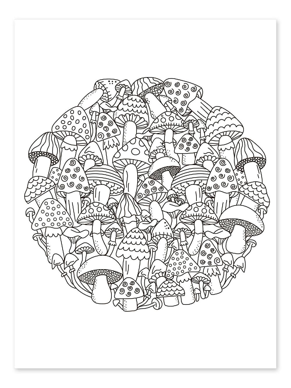 posterlounge Kleurposter Paddestoel rondje