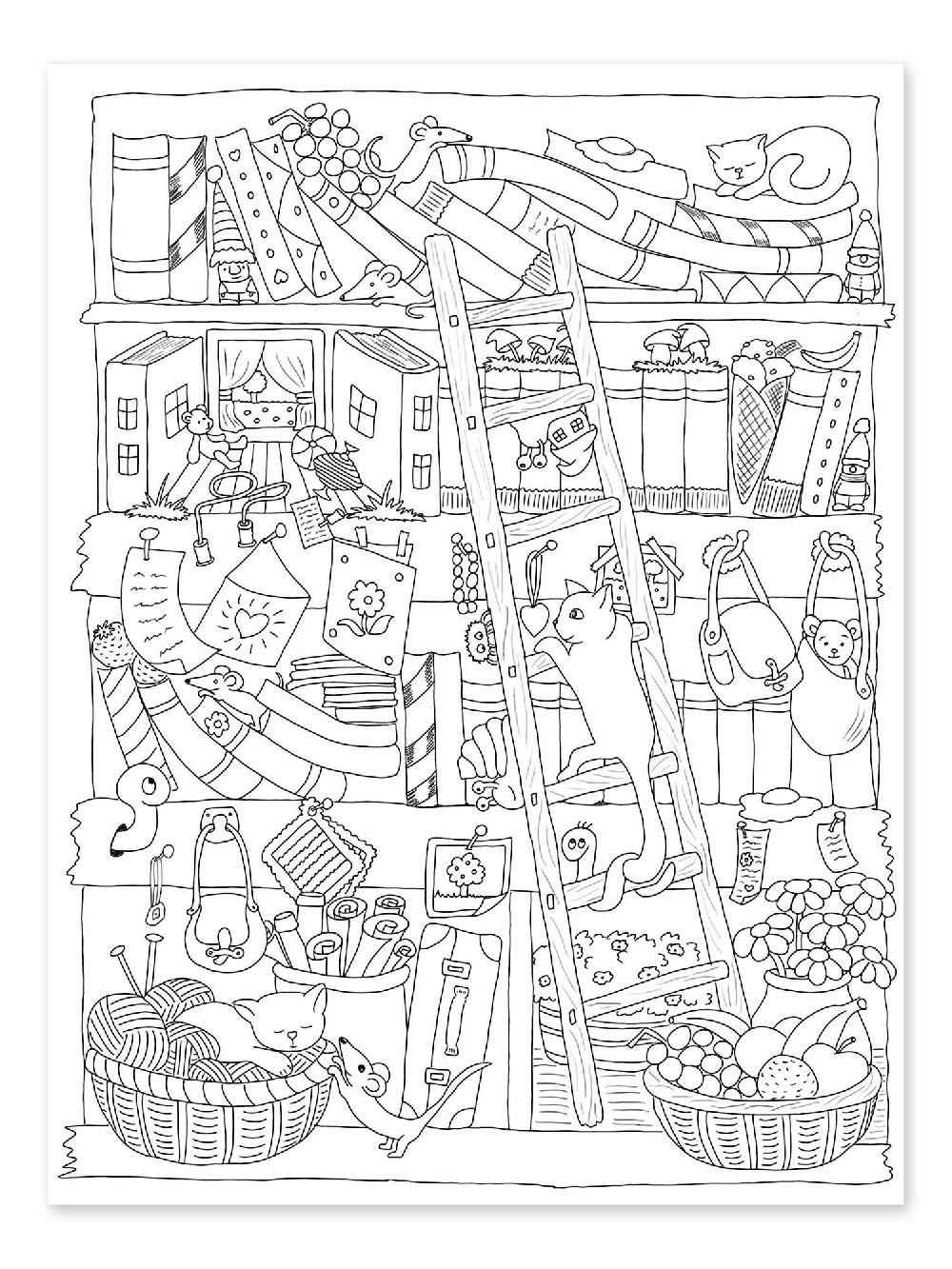 posterlounge Kleurposter Poesje op de ladder