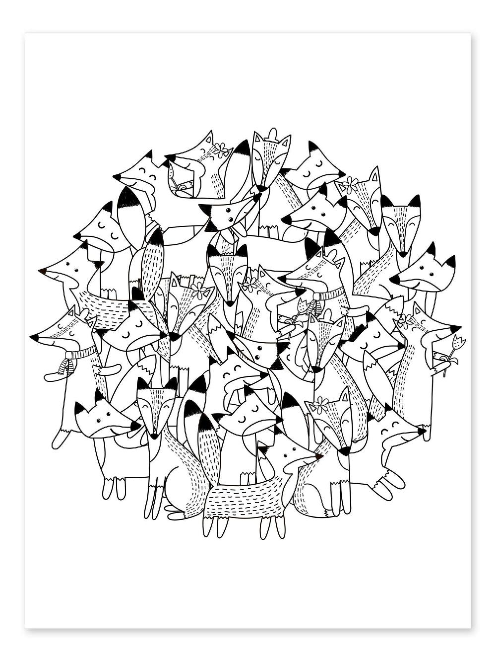 posterlounge Kleurposter Vossen feestje