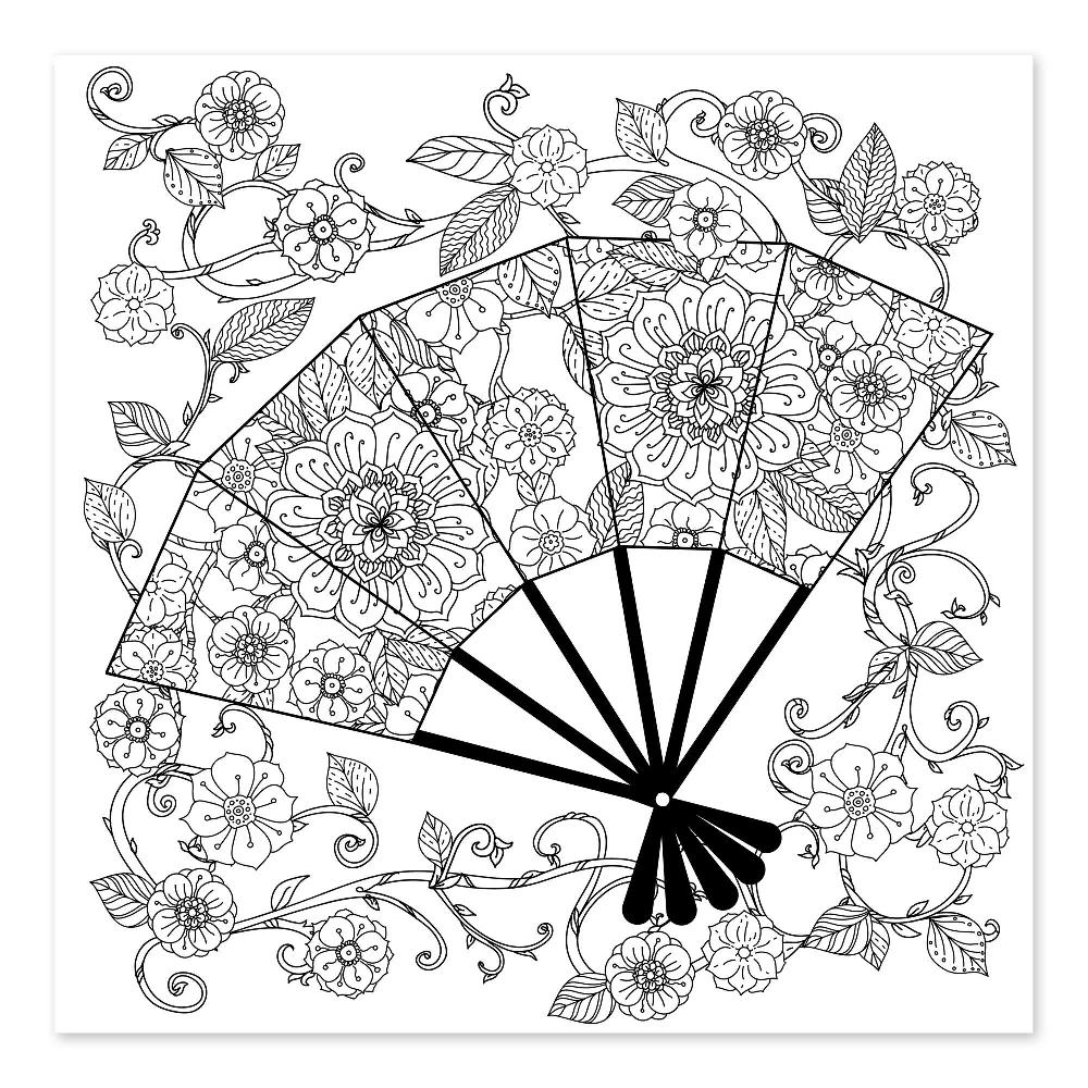 posterlounge Kleurposter Waaier en vintage bloemen