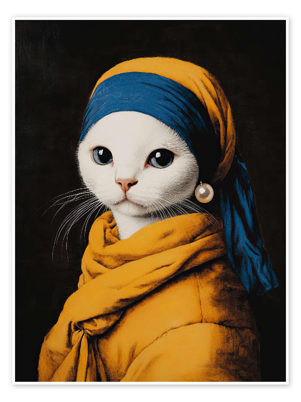 posterlounge Poster Cat with white pearl