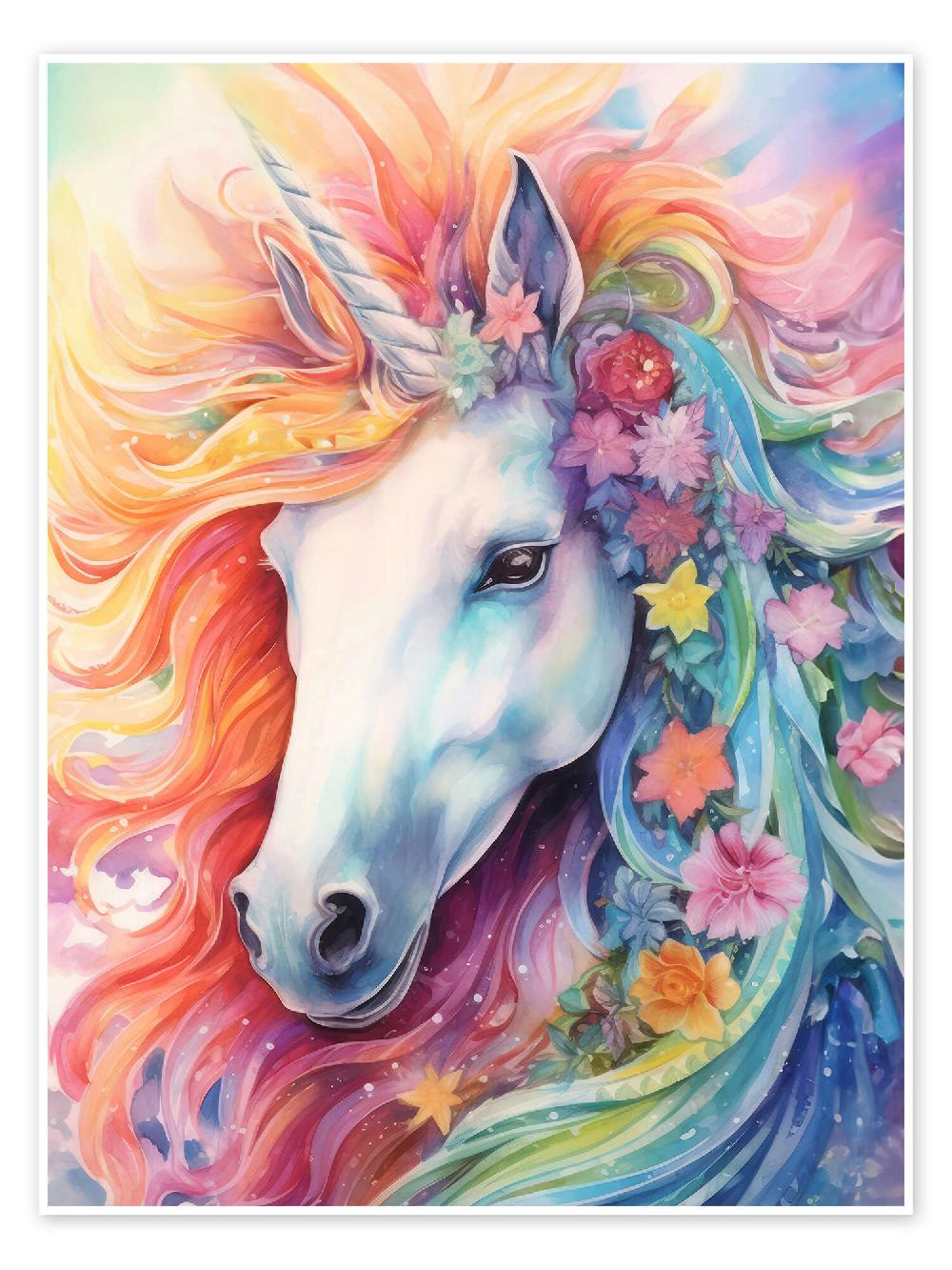 posterlounge Poster Colourful Unicorn