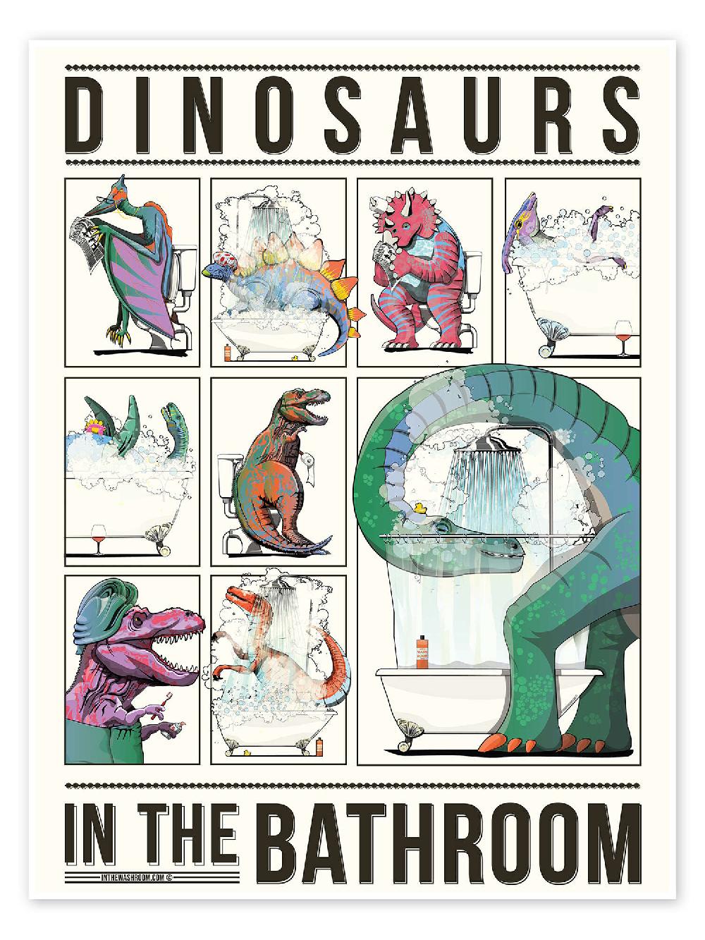posterlounge Poster Dino's in de badkamer