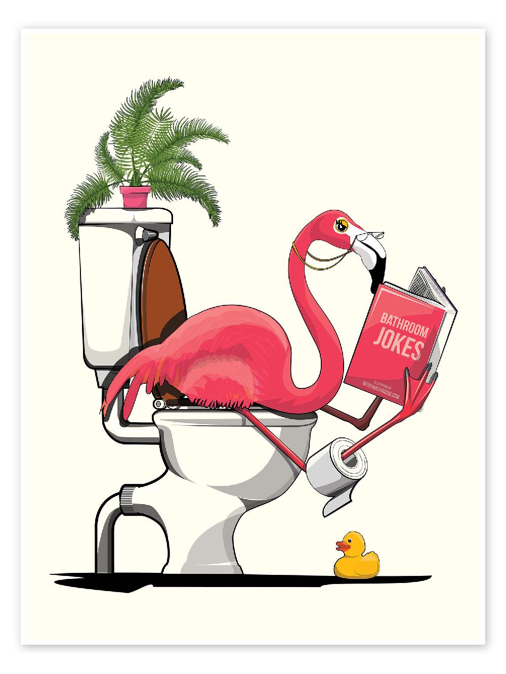 posterlounge Poster Flamingo sitting on the Toilet