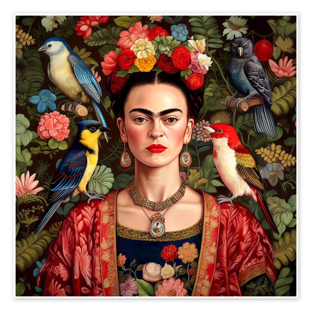 posterlounge Poster Frida Kahlo with Exotic Birds