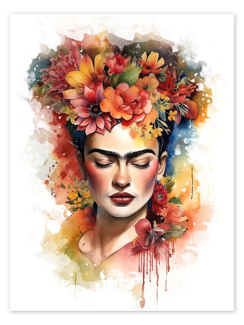 posterlounge Poster Frida Kahlo with Flower Hair