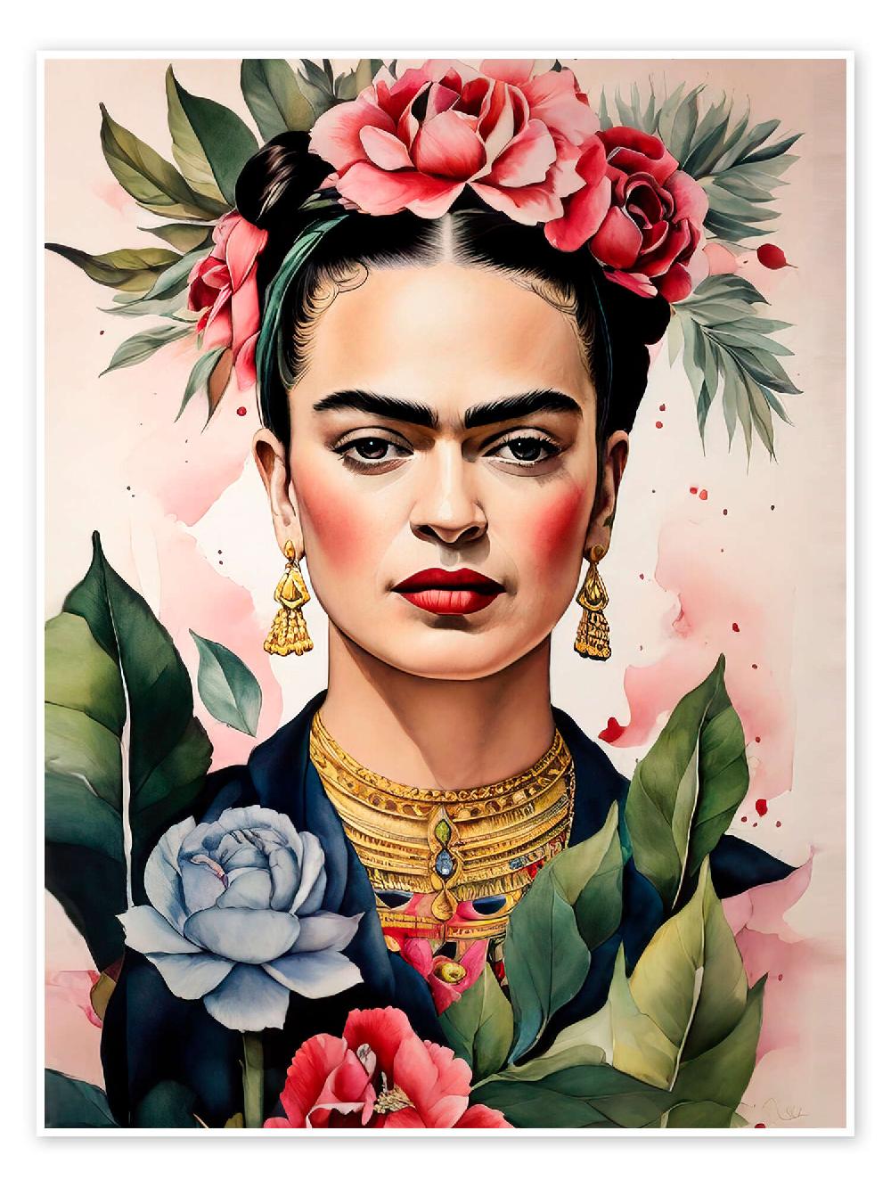 posterlounge Poster Frida Kahlo With Roses
