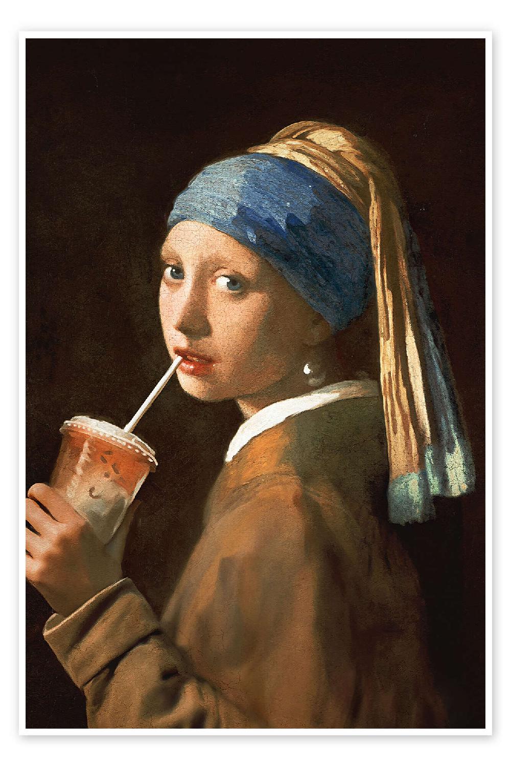 posterlounge Poster Girl With Iced Latte