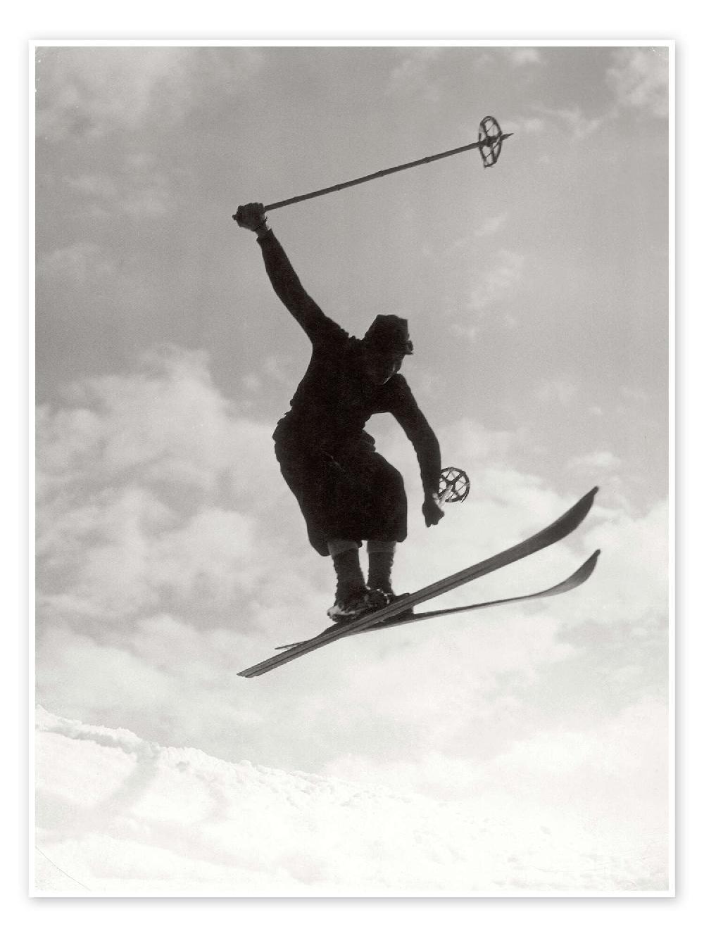 posterlounge Poster Jump With Vintage Skis