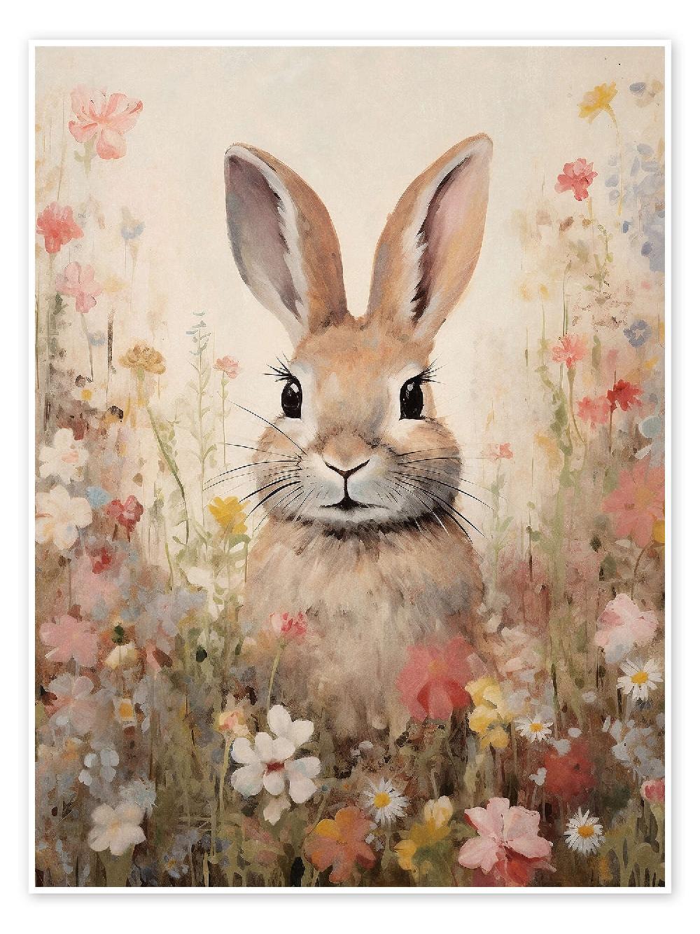 posterlounge Poster Rabbit in Flower Field