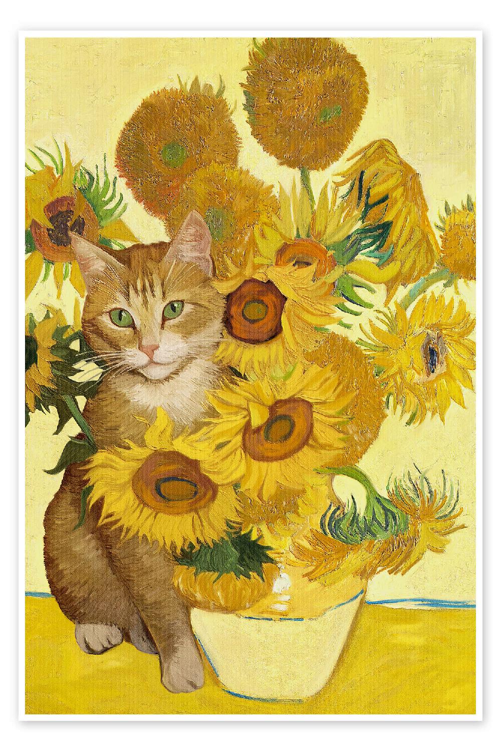posterlounge Poster Sunflowers and Vincent the Cat