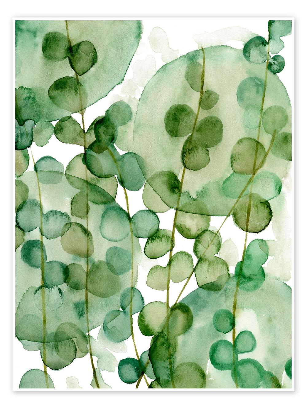 posterlounge Poster Transparent watercolor leaves