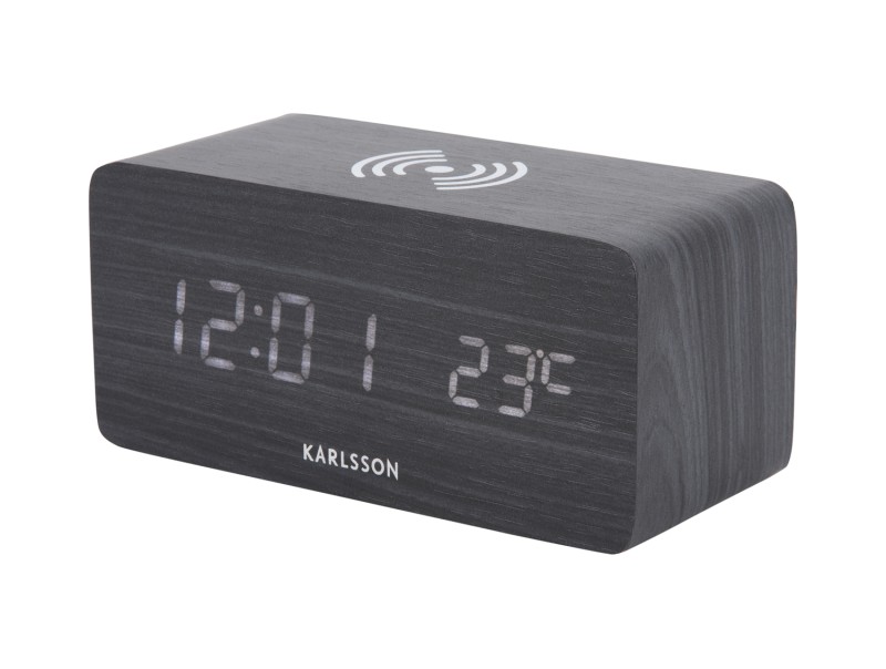 Present Time Alarm Clock Block W. Phone Charger LED - KA5933BK Black