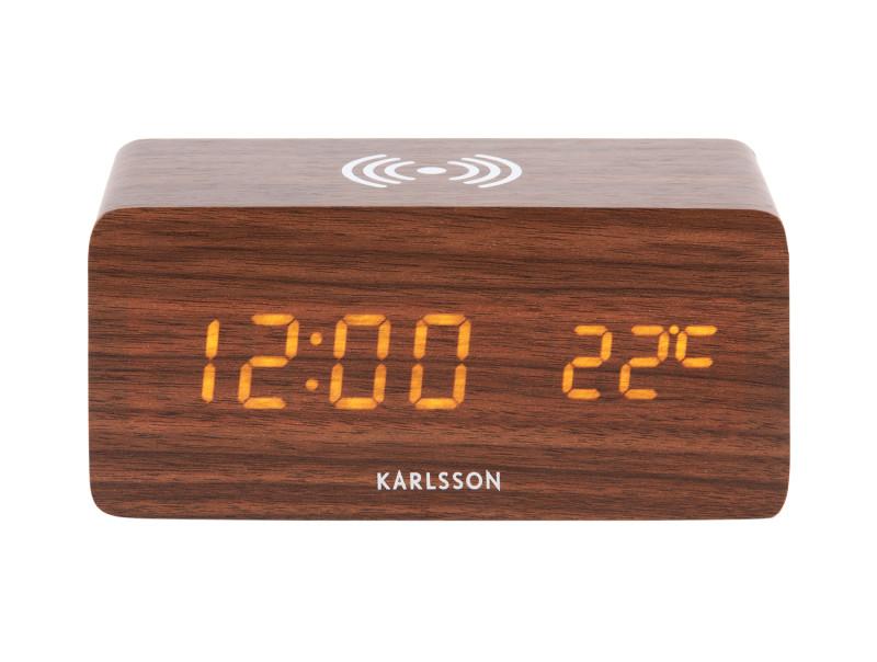 Present Time Alarm Clock Block W. Phone Charger LED - KA5933DW Dark Wood