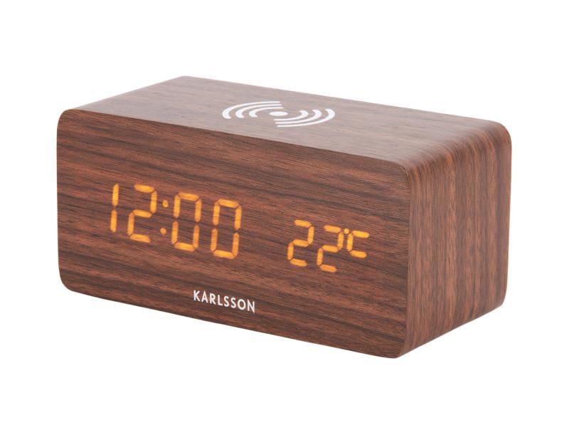 Present Time Alarm Clock Block W. Phone Charger LED - KA5933DW Dark Wood