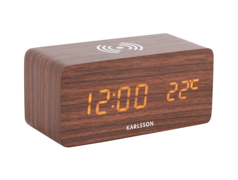 present time Alarm Clock Block w. Phone Charger LED - KA5933DW Dark wood