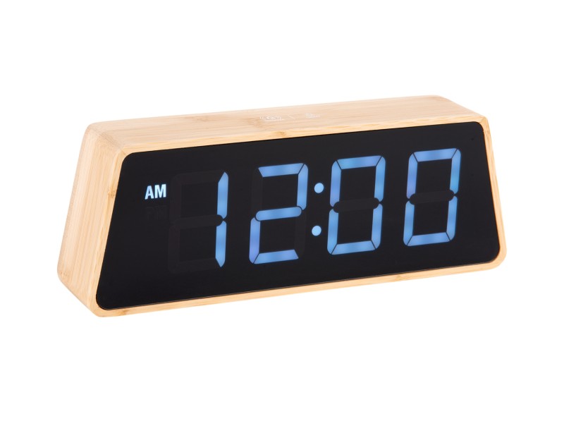 present time Alarm Clock Changing Colour LED - KA5931 Bamboo