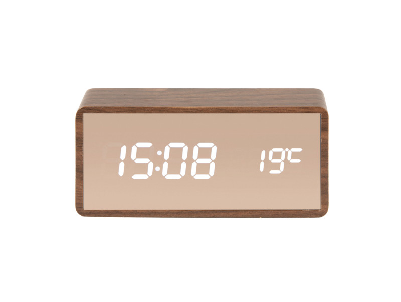 Present Time Alarm Clock Copper Mirror LED - KA5878DW Dark Wood