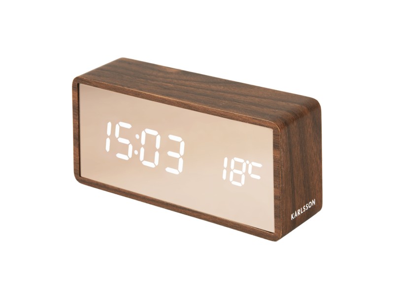 present time Alarm Clock Copper Mirror LED - KA5878DW Dark wood
