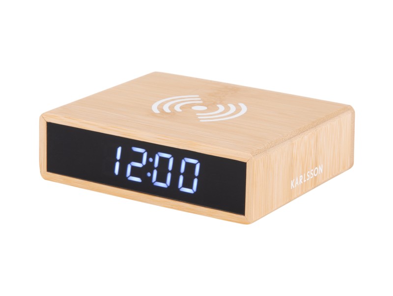 Present Time Alarm Clock Fat W. Phone Charger LED - KA5934 Bamboo