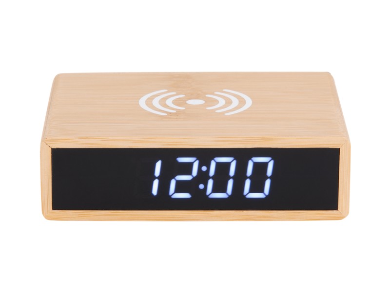 Present Time Alarm Clock Fat W. Phone Charger LED - KA5934 Bamboo