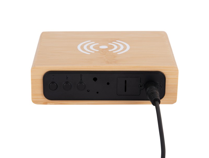 Present Time Alarm Clock Fat W. Phone Charger LED - KA5934 Bamboo