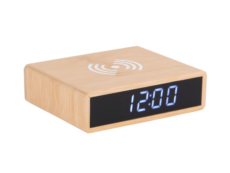 present time Alarm Clock Fat w. Phone Charger LED - KA5934 Bamboo