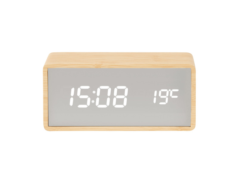 Present Time Alarm Clock Silver Mirror LED - KA5879WD Light Wood