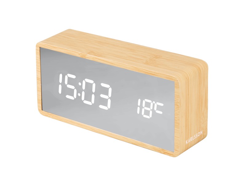 present time Alarm Clock Silver Mirror LED - KA5879WD Light wood