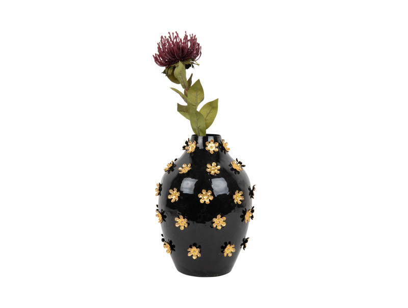 Present Time Vase Golden Flowers - PT4208BK Black