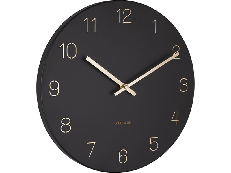 Present Time Wall Clock Charm Engraved Numbers Small - KA5788BK Black