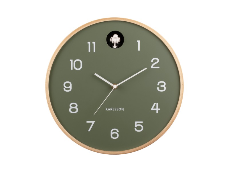 present time Wall Clock Natural Cuckoo - KA5886GR Jungle green