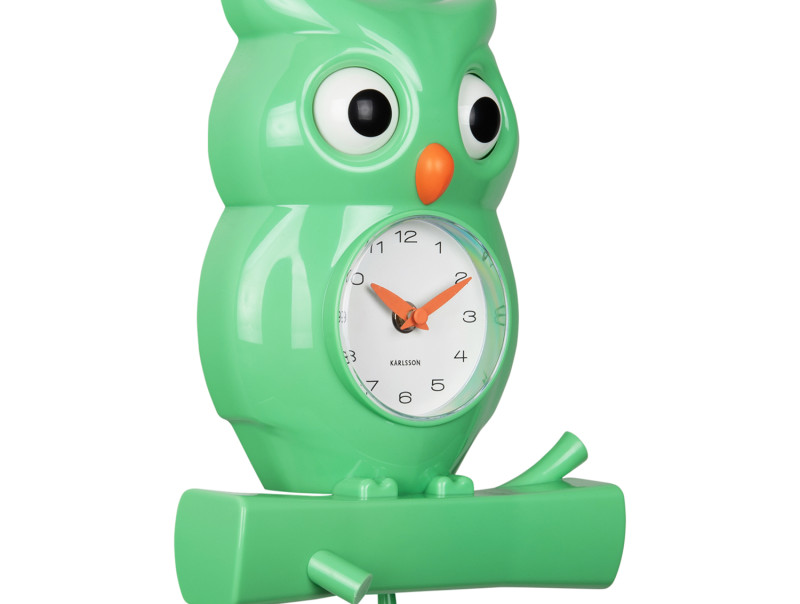 Present Time Wall Clock Owl Pendulum - KA5965BG Bright Green