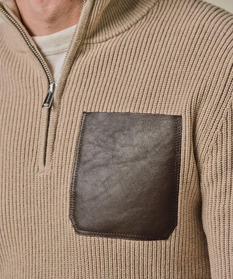 Profuomo Beige Half Zip Leather Pocket