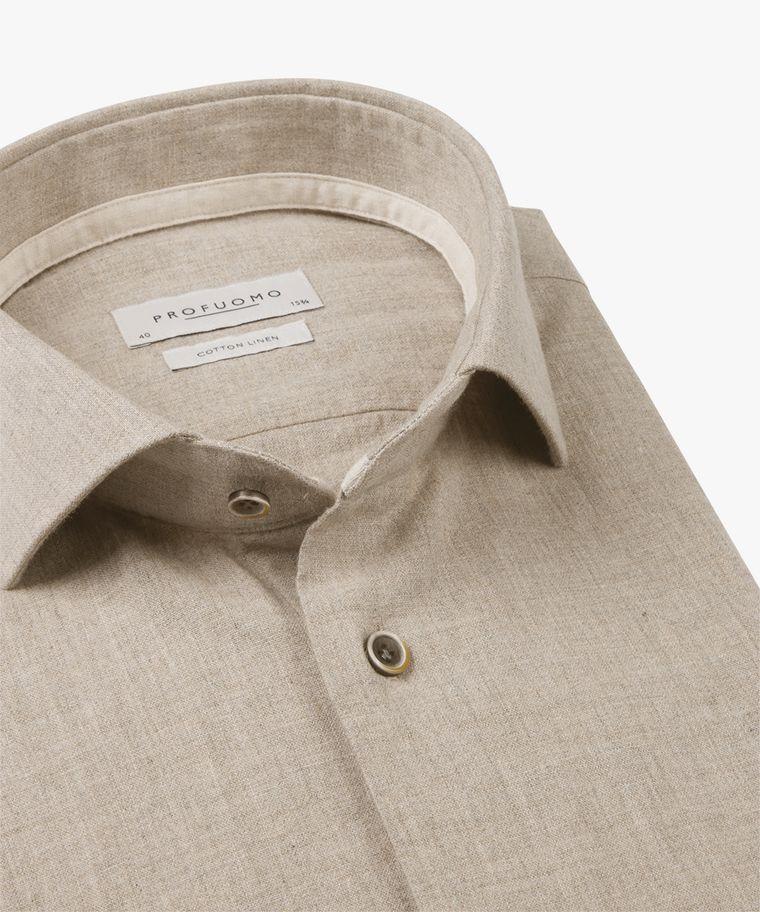 Profuomo Beige Katoen-linnen Overhemd