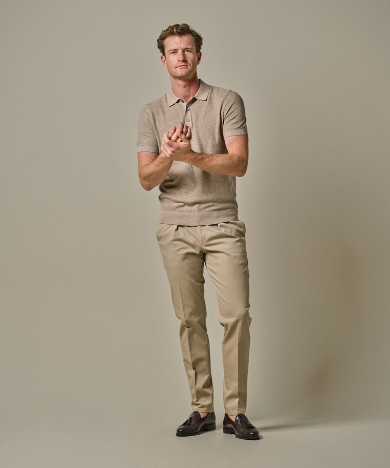 profuomo Beige katoen-linnen polo