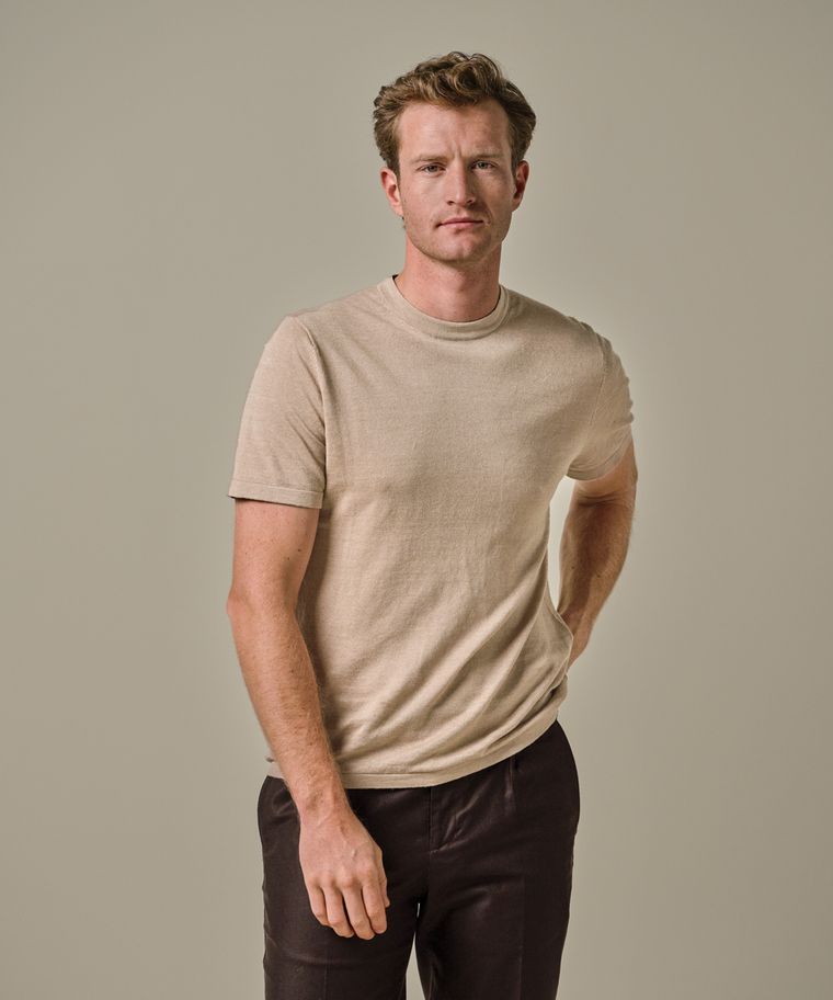Profuomo Beige Katoen-linnen T-shirt