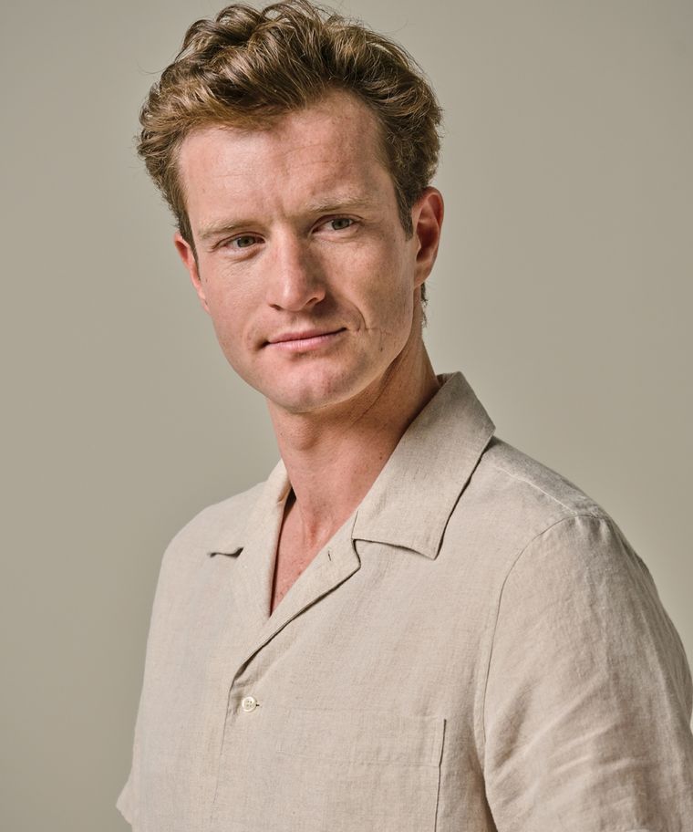 Profuomo Beige Linnen Camp Collar