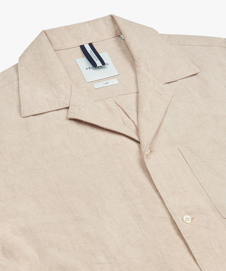 Profuomo Beige Linnen Camp Collar