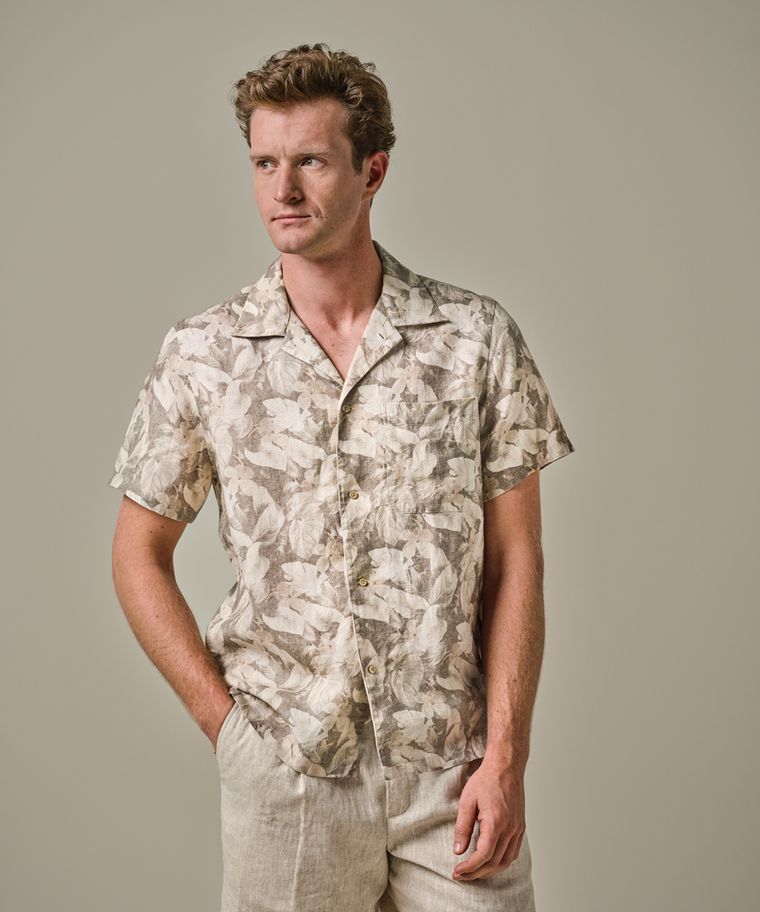 Profuomo Beige Linnen Camp Collar