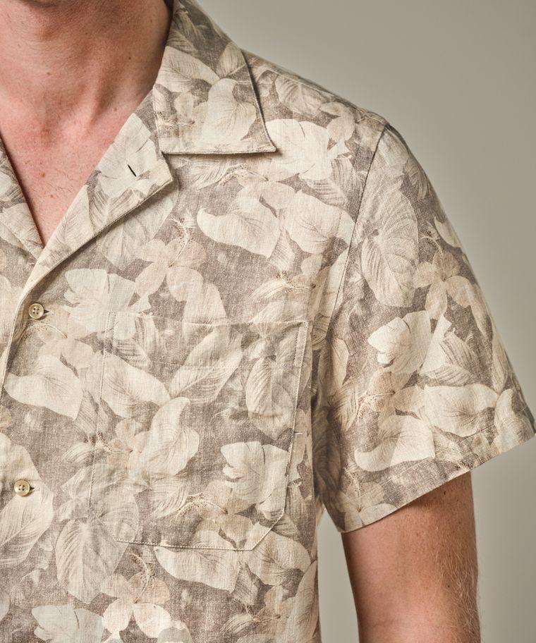 Profuomo Beige Linnen Camp Collar